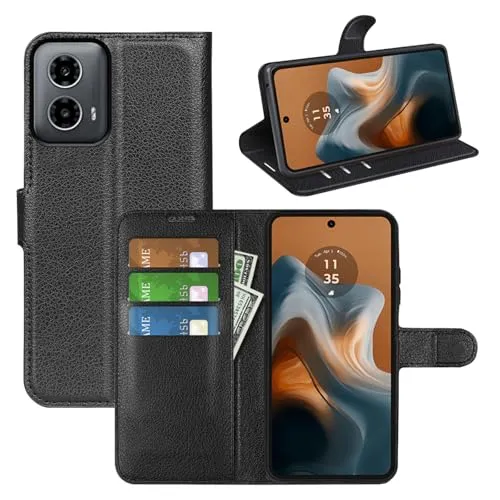 betterfon Handyhülle Kompatibel mit Motorola Moto G34 | Premium Qualität TPU Klapphülle für Moto G34 mit Kartenfächern | Magnetverschluss Handyhülle | Schwarz