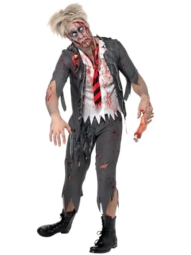 Smiffys Zombiekostüm High School Horror - Zombie-Schuljunge Kostüm für Herren, inklusive Jacke, Hemd, Krawatte und Hose, ideal für Halloween und Karneval, leichtes Material für hohen Tragekomfort.
