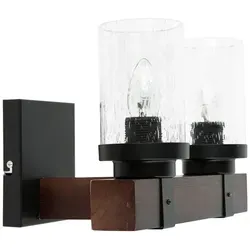 Licht-Erlebnisse Wandlampe CREAG Vintage Design - Vintage Wandleuchte in Schwarz-Braun aus Holz und Metall mit Regenglas-Schirm, ideal für Wohnzimmer und Flur – für ein rustikales Flair und LED geeignet.