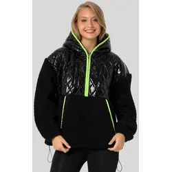 Cipo & Baxx Damen Hoodie Überziehjacke WL333 Schwarz XL - Stylische Kapuzenpullover für Damen mit neonfarbenem Streifen und Kängurutaschen, ideal für lässige Outfits und besondere Akzente.