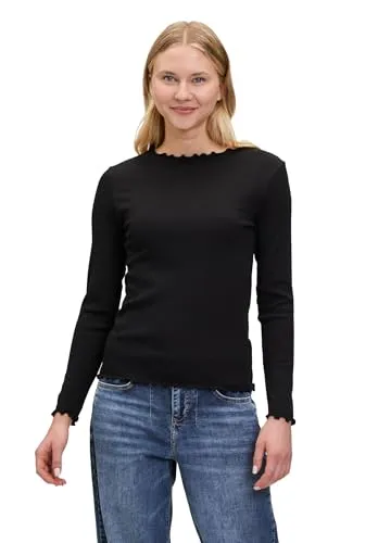 Cartoon Damen Langarm-Shirt mit Kragen 40, Schwarz - Damen Tops & Blusen – Trendiges Shirt mit Stehkragen, leicht tailliert und aus elastischem Baumwoll-Elasthan-Material für hohen Tragekomfort.