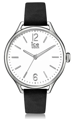 Ice-Watch ICE TIME 013066 Black Silver Damenuhr - Armbanduhr für Damen mit elegantem Lederarmband, 50 m wasserdicht und sportlich-leicht zu kombinieren.