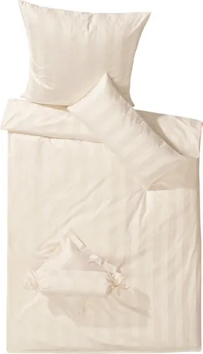 Curt Bauer Bettwäsche Como, 2-teilig, beige gestreift - Hochwertige Mako-Brokat-Damast Bettwäsche aus 100% Baumwolle, mit praktischem Reißverschluss und pflegeleicht bei 60°C. Ideal für einen erholsamen Schlaf.