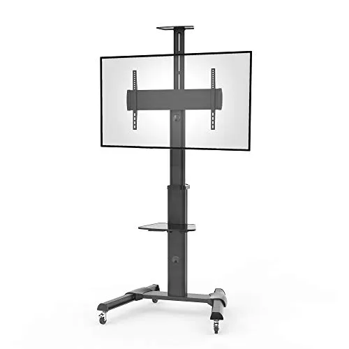 conecto LM-FS02G Pro TV Ständer - TV Halterung für 37-70 Zoll Fernseher, mobil mit Rollen und höhenverstellbar für flexiblen Einsatz, max. Tragkraft 50kg, inkl. Kabelkanal und Ablageflächen.