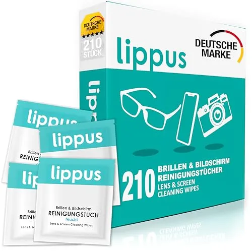 lippus Premium Brillenputztuch [210 STÜCK] – Für alle Brillen, Bildschirme & Kameras geeignet – Schlieren- und Rückstandsfrei – Reinigt & desinfiziert