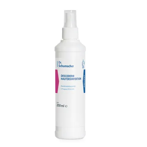 Dr. Schumacher Descoderm 250 ml - Haut- und Händedesinfektionsmittel - Wundbehandlungsmittel, dermatologisch empfohlen für allergieempfindliche Personen. Frei von Allergenen und hautverträglich, ideal für hygienische Händedesinfektion.