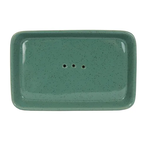 Seifenschale Petrol gesprenkelt, glasiertes Steingut, rechteckig