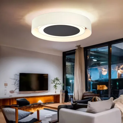LED Deckenlampe 24W - Stilvolle Esszimmerlampe in Beige und Weiß - Moderne Deckenleuchte (ø 60 cm) aus Metall und Textil, bietet 850 Lumen warmweißes Licht (3000K) und ist ideal für Wohnzimmer und Küchen.