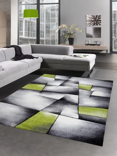 Carpetia Teppich Moderner Teppich Kurzflor Wohnzimmerteppich karo abstrakt grün grau, rechteckig, Höhe: 13 mm