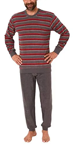 Herren Frottee Pyjama Langarm Schlafanzug mit Bündchen in Streifenoptik - 291 101 13 578, Größe2:50, Farbe:grau