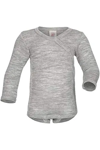 Baby Wickelbody langarm Wolle & Seide, Engel Natur, Gr. 50/56-74/80 (74-80, Hellgrau melange)