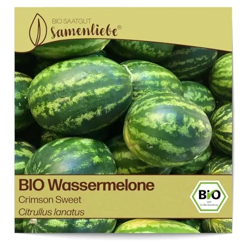 Samenliebe BIO Wassermelonen Samen alte Sorte Crimson Sweet süße Melone rund rot 10 Samen samenfestes Gemüse Saatgut für Gewächshaus Freiland und Balkon BIO Gemüsesamen