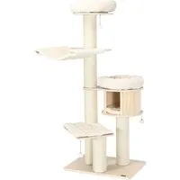 COSTWAY Kratzbaum 174 cm aus Massivholz - Vielseitiger Katzenbaum mit geräumiger Höhle, Plüschkissen und Hängematte für höchsten Komfort. Ideal für kletterfreudige Katzen und optimal zum Kratzen dank natürlicher Sisal-Seile.