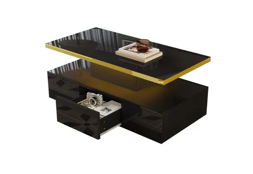 Merax Hochglanz Couchtisch mit LED-Beleuchtung – 100 cm, Schwarz - Eleganter Couchtisch mit hochglänzender Oberfläche und 16-farbiger LED-Beleuchtung für ein stilvolles Ambiente. Praktische Schublade und einfache Montage inklusive.