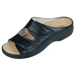 Berkemann Fedora Damenpantolette – Waschbar, Schwarz, Glattleder, Wechselfußbett - Komfortable Damenpantolette in Schwarz, aus hochwertigem Glattleder. Waschbar bei 30°C, ideal für orthopädische Einlagen. Perfekte Passform dank verstellbaren Klettverschlüssen und 5-Phasen-Fußbett für optimalen Tragekomfort.