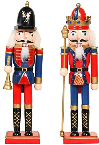 KAHEIGN 2Pcs Nussknacker Figuren Holz Nussknacker Soldaten, 30cm Traditionelle Weihnachten Nussknacker Figuren Deko aus Kiefernholz für Zuhause Weihnachtsdekoration Weihnachtsschmuck