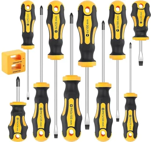 11Pcs Schraubendreher Set mit Magnetisch Spitze, 5 Größe Chrom-Vanadium-Stahl Schraubendreher Schraubenzieher Satz Rutschfest inkl. 5x Schlitz & 5x PH Schraubendrehersatz mit Werkzeugtasche