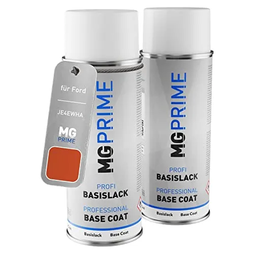 MG PRIME Autolack Sprühdosen für Ford JE4EWHA / PN4FV0 Orange Glow Pearl Metallic/Hokkaido-Orange Metallic Grundlack Basislack Spraydose 400ml