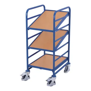 VARIOfit Eurokastenwagen sw-610.101 - Eurokastenwagen mit 3 Etagen, Tragkraft bis 200 kg und variablen Neigungswinkeln, ideal für effiziente Lagerung von Eurokästen.