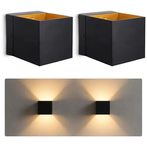 SSC-LUXon 2 Stück EPITA Wandleuchte Innen schwarz - Wandlampe Gold Design Up & Down Leuchte Fassung für 1x G9 Leuchtmittel