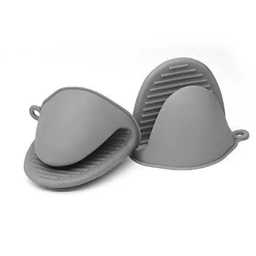 Ofenhandschuhe Silikon, Verdicken Mini-Ofenhandschuh Anti-Rutsch Hitzebeständige Silikon Topflappen Silikongriffe für Töpfe wasserdichte Topfhandschuhe zum Backen Kochen BBQ, Grau