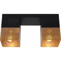 Industrie Deckenleuchte Schwarz Gold 2-flammig - Moderne 2-flammige Deckenlampe aus Metall im Industrial-Look, ideal für stilvolle Akzente in jedem Raum. Flexibel in der Leuchtmittelwahl für individuelles Licht.