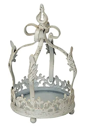 Posiwio Metall Krone Deko Vintage Shabby Optik Grauweiß in 2 Größen (Mittel)