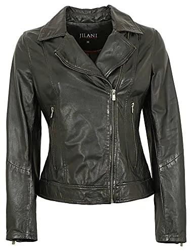 Jilani - Damen Lederjacke Biker Lammnappa schwarz Größe 38