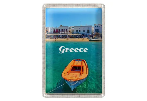 Roomando Metallschild Reise 12x18cm Greece Griechenland Meer Boot Strand