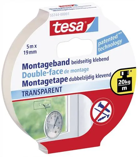 tesa 55744-00001-02 Montageband tesa Powerbond Transparent (L x B) 5 m x 19 mm 1 St.