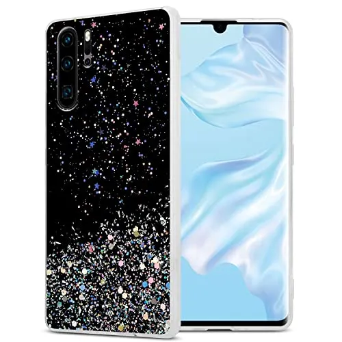 Cadorabo Hülle kompatibel mit Huawei P30 PRO Rundumschutz TPU Silikon Case Mädchen Glitzer Strass Design Slim Kratzfest Weiche Gummi Bling Schutzhülle für Huawei P30 PRO in Schwarz