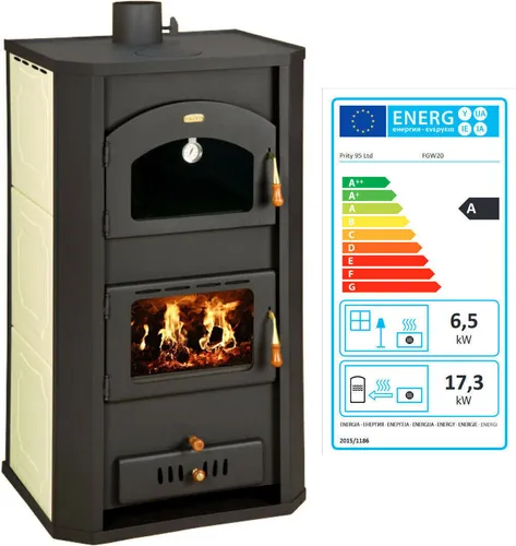 Wasserführender Kaminofen Prity FG W20 BImSchVII 17.3 + 6.5 kW mit Backfach