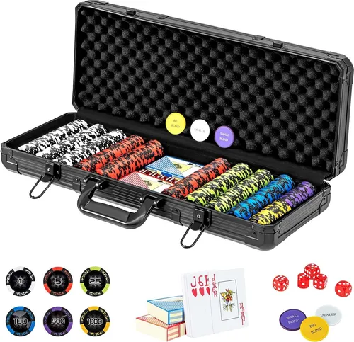 COSTWAY Spiel Pokerset Pokerkoffer, Strategiespiel, mit 500 Laser-Chips