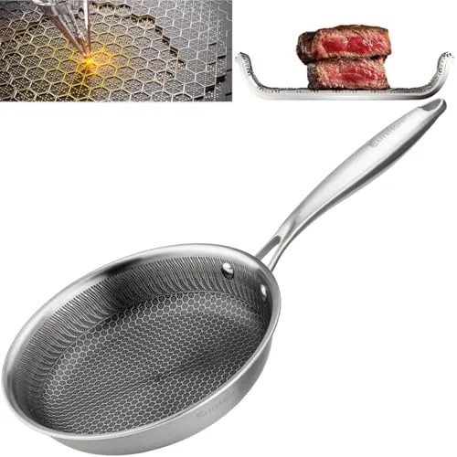 EliteHoff Premium Bratpfanne 22 cm, Antihaft Edelstahlpfanne mit Wabenstruktur, Universal-Induktionspfanne für Alle Herdarten, PFOA-frei, Ofen- & Spülmaschinenfest, Silber (E-7546)