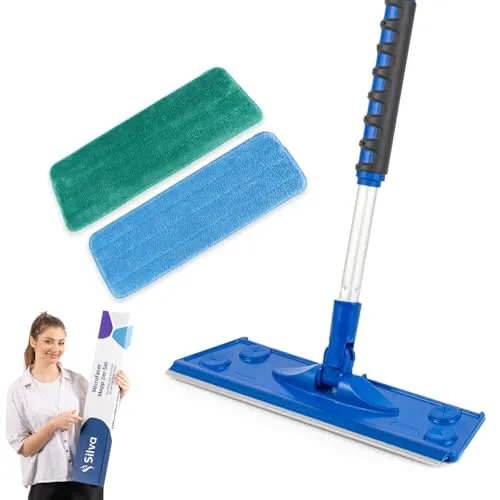 Silva Hochwertiges Mikrofaser Wischbezug Mopp Set | 360° Drehgelenk | Wischmop mit Teleskopstiel | Bodenwischer Stahlstiel 156 cm | Wischmopp mit Soft Touch Griff (Mop Set mit Nass und Trockentuch)