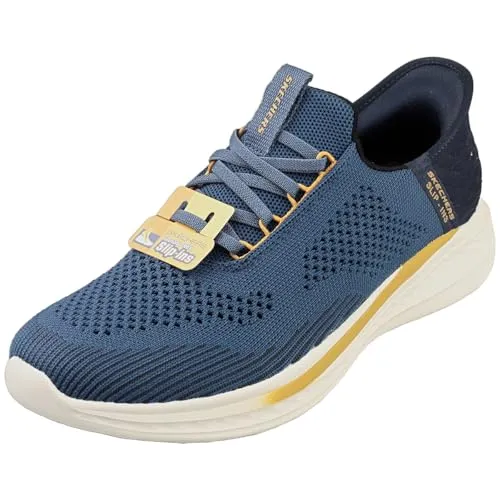 SKECHERS SLIP-INS 210810S SLADE Blau - Sneaker für Herren mit exklusivem Heel Pillow™ und atmungsaktivem Obermaterial. Genießen Sie höchsten Komfort mit der Skechers Air-Cooled Memory Foam-Einlegesohle, die Gerüche neutralisiert.