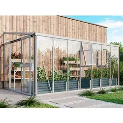 Vitavia Anlehngewächshaus H_elena 11900 – Stabilität und Platz für Ihre Pflanzen - Großzügiges Anlehngewächshaus mit 3 mm Sicherheitsglas und 10 mm Hohlkammerplatten. Ideal für Gemüse und frostempfindliche Pflanzen, bietet es optimalen Schutz und eine einladende Atmosphäre.
