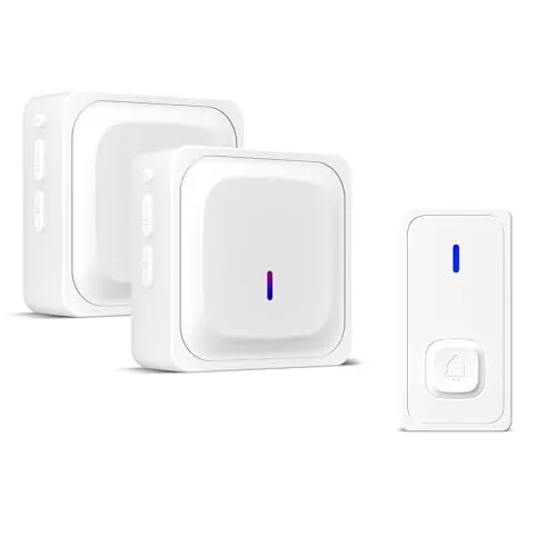 HBN Funkklingel Aussen Wasserdicht, Kabellose Türklingel Funk Set, große Reichweite Türklingel kit mit 2 Plug-In-Empfänger & 1 Sender, 60 Melodien, 5 Lautstärkestufen doorbell Mit LED-Blitz, Weiß