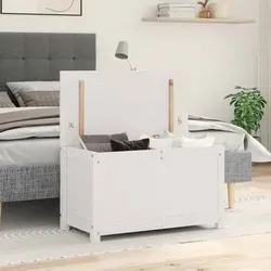 vidaXL Truhe Weiß 80x40x45,5 cm aus massivem Kiefernholz - Bürostühle - Stilvolle Aufbewahrungsbox aus robustem Kiefernholz mit Gasdruckfeder für einfachen Zugang und viel Stauraum für Kissen, Teppiche und mehr.