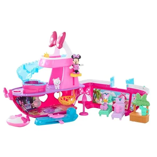 Just Play Minnie Mouse Bowdazzling Yacht-Spielset - 14-teiliges Spielset mit Licht- und Soundeffekten, inklusive beweglicher Figuren und coolem Farbwechsel im Wasser. Ideal für fantasievolles Spielen ab 3 Jahren.