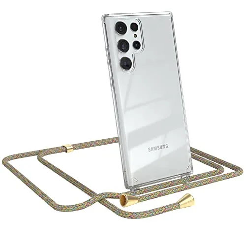 EAZY CASE Handykette kompatibel mit Samsung Galaxy S22 Ultra 5G Handyhülle mit Umhängeband, Handykordel mit Schutzhülle, Silikonhülle, Hülle, Stylische Kette für Smartphone, Rainbow