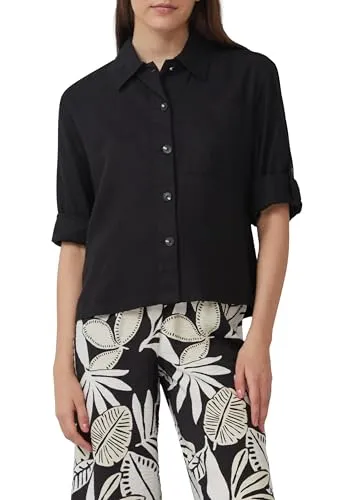 s.Oliver Kurzarmbluse Hemdbluse aus Leinenmix schwarz XXXL (46) - Modische Kurzarmbluse aus einem hochwertigen Leinen-Viskose-Mix für angenehmen Tragekomfort. Ideal für lässige Outfits und den täglichen Gebrauch.