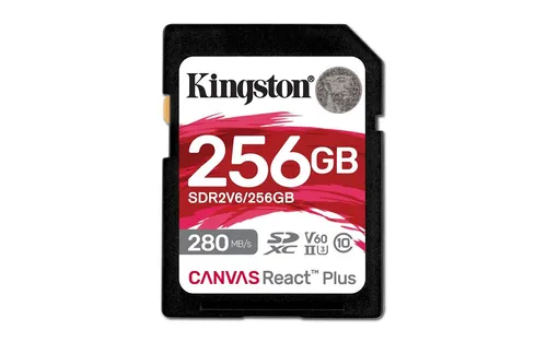 Kingston Canvas React Plus V60 SD 256GB - Hochleistungs-SDXC UHS-II, 280 MB/s Lesegeschwindigkeit, ideal für Full HD und 4K Videoaufnahmen