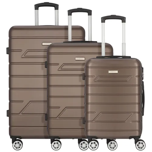 Nowi Bergamo 4 Rollen Kofferset 3-teilig - Bronze - Elegantes Kofferset von NOWI in modernem Design. Ideal für Reisen mit viel Stauraum, praktischen Fächern und 4 leichtgängigen Rollen für müheloses Transportieren. Maße: S: 39x22x56 cm, M: 45x26x65 cm, L: 50x30x75 cm.
