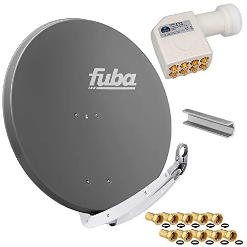 FUBA 85cm für 8 Teilnehmer (Direktanschluss) Digital SAT Anlage DAA850A + Octo LNB weiß 0,1dB Full HDTV 4K 3D + 16 Vergoldete F-Stecker und F- Montageschlüssel gratis dazu