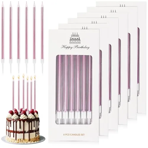 Geburtstagskerzen Rosa, 36 Stück Birthday Candles, Lang und Dünn