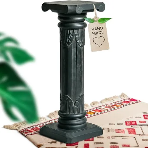 livasia edle Blumensäule Holz im Antik-Look – 60cm – Dekosäule aus Albiziaholz, Handgefertigt, Nachhaltig und Einzigartig aus Bali, Perfekt für Wohnzimmer, Flur oder Garten (Schwarz)