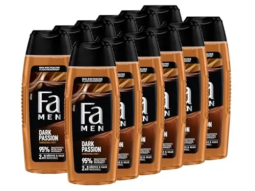 FA Men Duschgel Dark Passion (12x 250ml), 2in1 für Körper & Haar, mit dem maskuliner Duft von verführerischem Sandelholz & orientalischen Gewürzen, milde und vegane Formel
