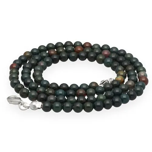 Lebensquelle Plus Heliotrop Edelstein Kugelkette + 925 Silber Verschluss | Ø 4mm Kugeln Karabinerverschluss 45cm lang | Hochwertige Kette