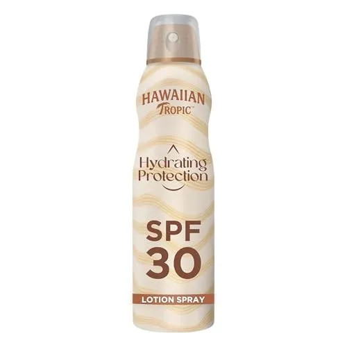 Hawaiian Tropic Hydrating Protection Sunscreen, wasserfeste Sonnencreme mit LSF 30 UVA- + UVB-Schutz, tropischer Duft, mit Sheabutter, 177 ml